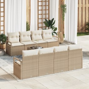 Conjunto de Sofá de Jardim vidaXL de 9 peças com Almofadas Bege em Rat