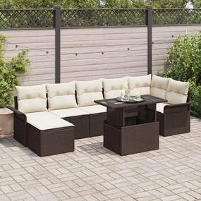 vidaXL Conjunto de Sofás de Jardim de 8 Peças com Almofadas Rattan Castanho Poli