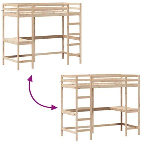 Cama alta com secretária 90x190 cm madeira de pinho maciça