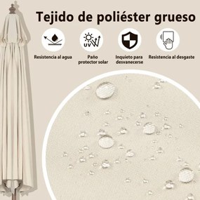 Guarda-sol Jardim 2,7 m com altura ajustável e inclinação de 60° 8 varas para teto de ventilação Pátio Jardim Bege