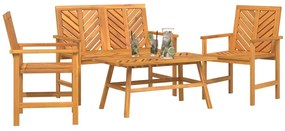 Conjunto de Lounge para Jardim de 4 Peças de Madeira Sólida de Acácia