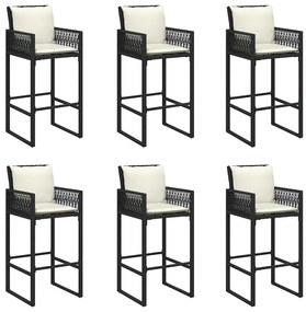 7 pcs conjunto de bar jardim c/ almofadões vime PE/acácia preto