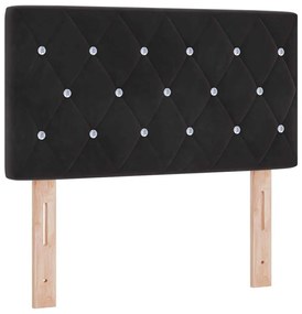 Cabeceira LED com botão de cristal, estofada em veludo preto de 80 cm