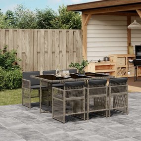 vidaXL 7 pcs conjunto de jantar p/ jardim c/ almofadões vime PE cinza