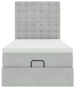 Estrutura cama otomana colchões 80x200 cm veludo cinzento claro