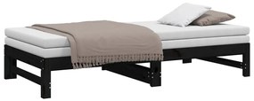 Estrutura sofá-cama de puxar 2x(90x190) cm pinho maciço preto