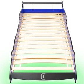 Cama carro de corrida LED para crianças 90x200 cm azul