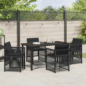 Conjunto de Jantar para Jardim de 5 Peças com Almofadas Preto de Poly