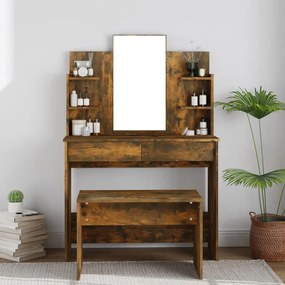 820496 vidaXL Toucador com espelho 96x40x142 cm cor carvalho fumado