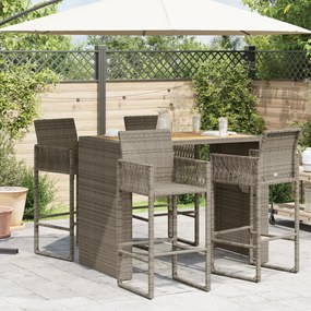 Mesa de bar para jardim com tampo em acácia vime PE cinza