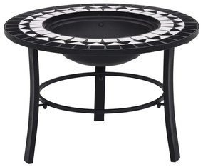 vidaXL Braseira em mosaico 68 cm cerâmica preto e branco