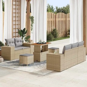 Conjunto de Sofás de Jardim vidaXL 8 Peças com Almofadas Bege Rattan A