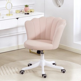Cadeira de escritório em veludo, cadeira de Toucador com encosto em forma de pétala, altura ajustável, 69 x 64 x 80-90 cm, rosa