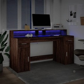 Secretária c/ luzes LED derivados de madeira carvalho castanho
