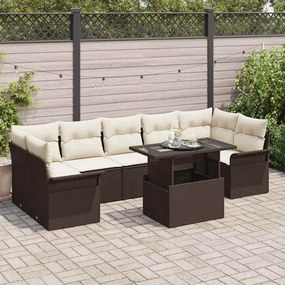 vidaXL Conjunto de Sofás de Jardim com 8 Peças e Almofadas em Rattan Sintético Marron