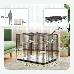 Gaiola para cães, gaiola de transporte dobrável com 2 portas, tabuleiro removível e almofada lavável, 75 x 48,5 x 53 cm, preta