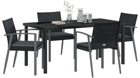 Conjunto de Jantar de Jardim com 5 Peças e Almofadas em Preto de Polié