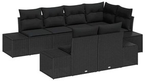 Conjunto de Sofá de Jardim com 7 Peças e Almofadas Pretas em Rattan