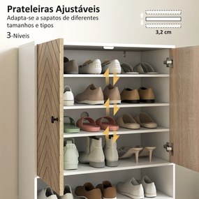 Sapateira com Desenho em Espiga Prateleiras Ajustáveis Compartimento Aberto para 15 Pares de Sapatos 75x35x97 cm Branco e Madeira