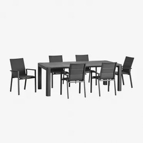 Conjunto De Mesa Retangular 180x100 Cm Arnadine E 6 Cadeiras De Jardim Empilháveis Em Alumínio Karena Cinza Grafito - Sklum