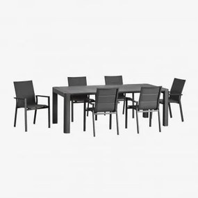 Conjunto De Mesa Retangular Arnadine (180x100 Cm) E 6 Cadeiras De Jardim Empilháveis Em Alumínio Karena Cinza Grafito - Sklum
