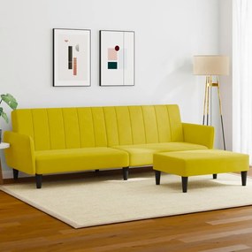 Sofá-cama 2 lugares c/ apoio de pés veludo amarelo