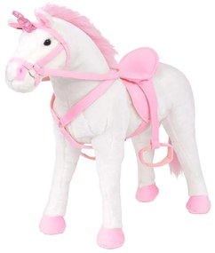 Brinquedo de montar unicórnio peluche branco e rosa XXL