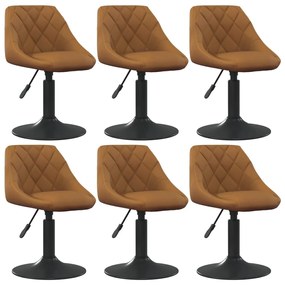 Cadeiras de jantar giratórias 6 pcs veludo castanho