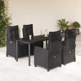 5 pcs conjunto de jantar p/ jardim c/ almofadões vime PE preto