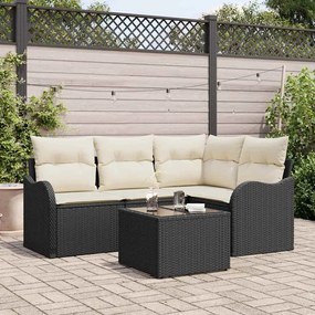 Conjunto de Sofá de Jardim de 4 Peças com Almofadas Rattan Polipropileno Marrom