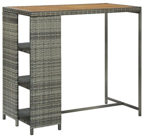 vidaXL Mesa de bar com prateleiras 120x60x110 cm vime PE cinzento