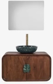 Conjunto De Móvel De Casa De Banho Suspenso 95x45 Cm Em Madeira De Manga E Pedra Natural Kivalina Mármore Verde Udaipur - Madeira De - Sklum