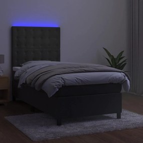 Cama box spring c/ colchão/LED 80x200 cm veludo cinzento-escuro