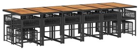 17 pcs conjunto de jantar p/ jardim c/ almofadões vime PE preto