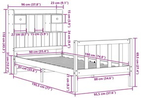 Cama com estante sem colchão 90x190 cm pinho maciço