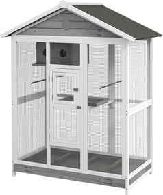 Gaiola grande para pássaros 112 x 68 x 154 cm, para interior e exterior, com 4 poleiros e tabuleiro de areia deslizante, cinzenta