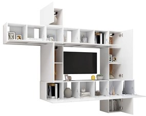 Conjunto de 10 Móveis de Parede de TV Leiria - Branco - Design Moderno