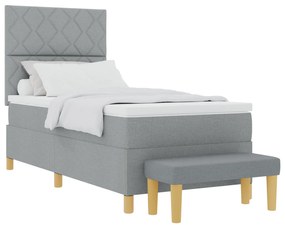Cama Box Spring com Colchão &amp; Banco Cinza-claro 90x190 cm Tecido