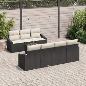 Conjunto de Jantar para Jardim com 8 Peças e Almofadas Preto Rattan de