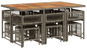 11 pcs conjunto jantar p/ jardim c/ almofadões vime PE cinzento