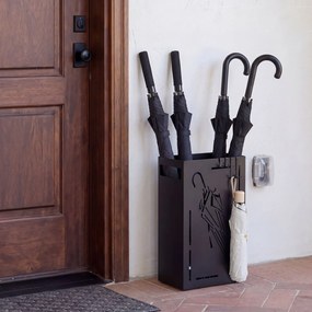 Porta-Guarda-Chuvas para Entrada, 28 x 12 x 41 cm, Bandeja de Recolha Removível, Preto