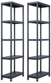 Estantes de arrumação 2 pcs preto 125 Kg 60x30x180 cm plástico