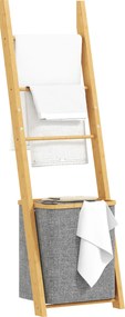 Estante para Casa de Banho de Bambu com 3 Barras e Cesto para Roupa Suja Removível de 48 L 43x35x133 cm Cinzento
