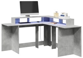 vidaXL Secretária luzes LED 152x152x91 cm deriv. madeira cinza cimento