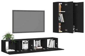 4 pcs conjunto de móveis de TV derivados de madeira preto
