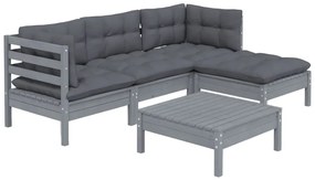 5 pcs conjunto lounge de jardim c/ almofadões pinho cinza