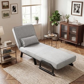 Sofá-Cama Individual, 186 x 64 cm, Conversível em 3 Modos, Cinzento-claro