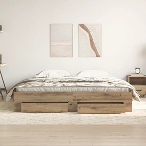 Cama com Gavetas vidaXL Carvalho Artesanal 180x200 cm Madeira Engenhar