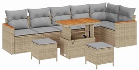 Conjunto de Sofá de Jardim de 9 Peças com Almofadas Bege de Vime de Ac