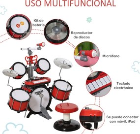 Kit de Bateria Infantil com Teclado, Microfone e Efeitos de DJ – 77,5x